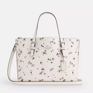 Coach Mollie Chalk Floral Print Leather Tote